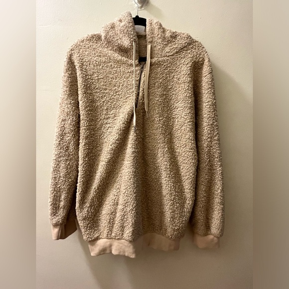 Teddy Bear Shearling Camel Hoodie - Picture 1 of 7